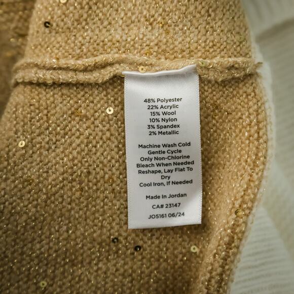 Talbots Plus Size 3X White Tan Sequin Stripe Mock Turtleneck Wool Blend Sweater - Picture 6 of 7